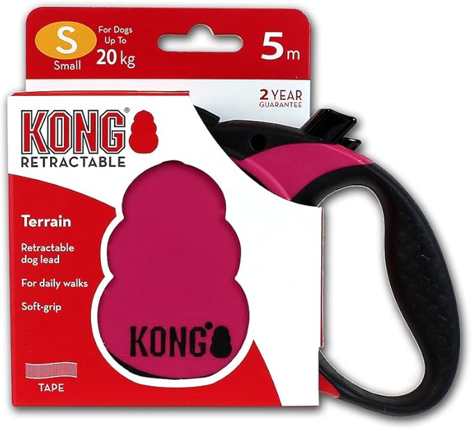 Alcott Kong Terrain Retractable Dog Leash, Small, Fuschia, 16' Long.