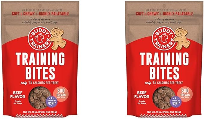 Buddy Biscuits Trainers Training Bites Soft & Chewy Dog Treats, Beef, 10 oz. Pouch (Pack of 2)