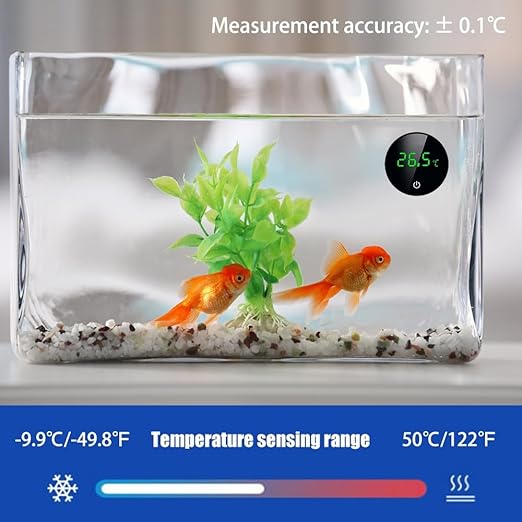 Aquarium Thermometer,USB LED Stick-on Digital Fish Tank Thermometer with Touch Buttons ℃/℉ for Fish Turtle Aquarium Temperature Measurement