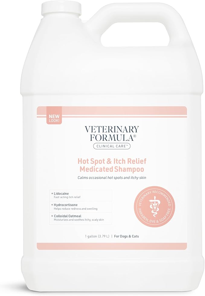 Veterinary Formula Clinical Care Hot Spot & Itch Relief Medicated Shampoo for Dogs and Cats 128oz – Helps alleviate sensitive skin, scratching, and licking of coat