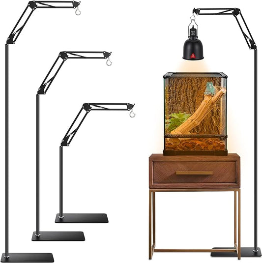 Reptile Lamp Stand Reptile Heat Lamp Stand (15.7inch to 74.3inch) with 360° Adjustable Swing Arm, Reptile Light Stand for Bearded Dragon Turtles Snake and Chicks