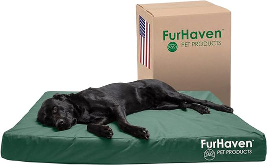 Furhaven Water-Resistant Orthopedic Dog Bed for Large Dogs w/ Removable Washable Cover, For Dogs Up to 125 lbs - Indoor/Outdoor Logo Print Oxford Polycanvas Mattress - Forest, Jumbo Plus/XXL