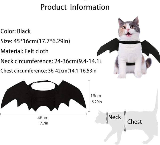 Pet Cat Bat Wings for Halloween Party Decoration, Puppy Collar Leads Cosplay Bat Costume,Cute Puppy Cat Dress Up Accessories