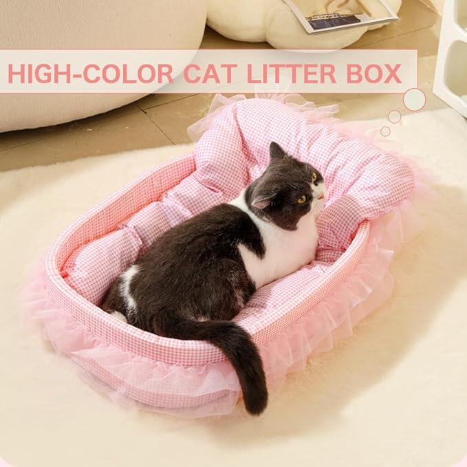 pawstrip Pink Dog Bed Washable Princess Cat Couch Soft Plush Pet Sofa Nest Mat Anti-slip Puppy Cave Beds Cute Cozy Kitten Doggy Kennel Cushion Small Medium Dogs Cats Sleeping Pad (Light pink, L)