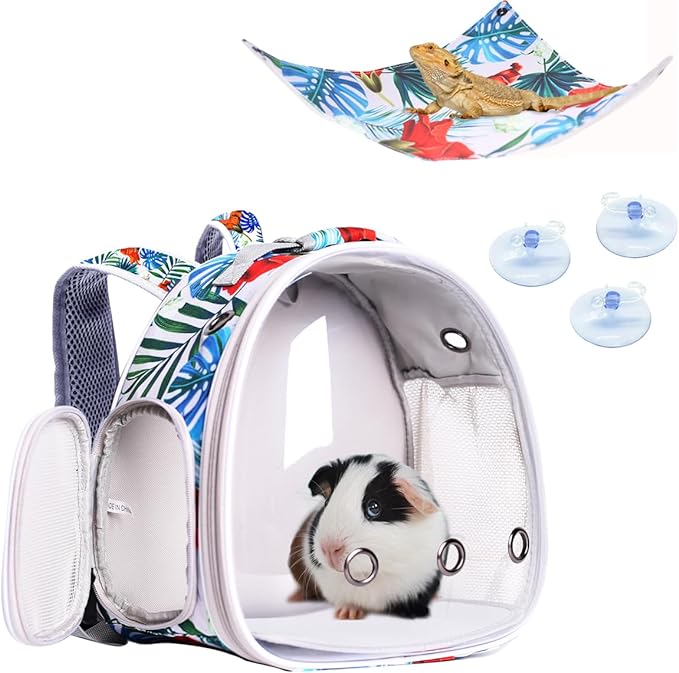 Guinea Pig Carrier,Guinea Pig Carrier for 2,Reptile Travel Carrier for Lizards Sugar Glider Hedgehog Rat Parrot Birds (Floral-YLR Floral, Backpack+Triangle HMK)