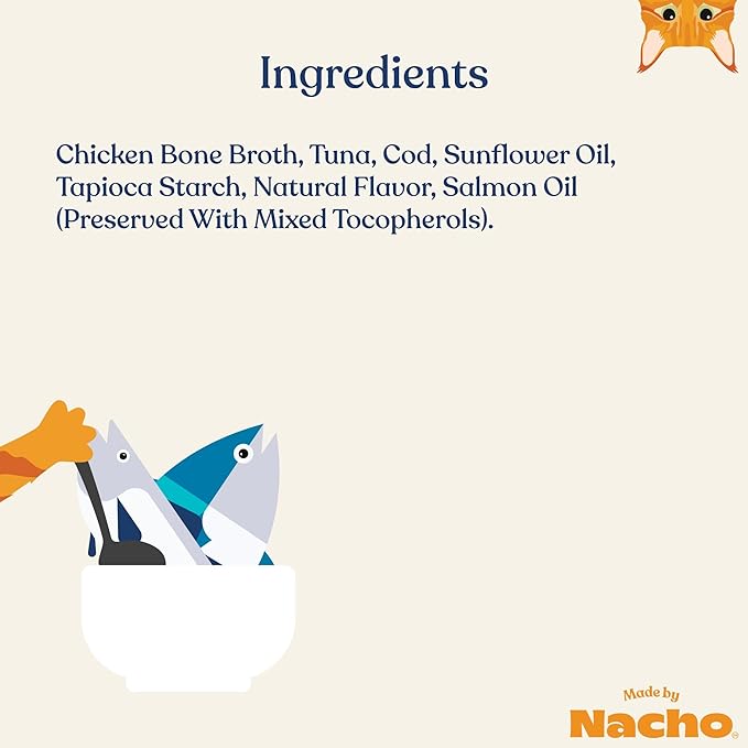 Made by Nacho Wet Cat Food Homestyle Bone Broth with Sustainably Caught Tuna and Cod Flakes Food Topper, Limited-Ingredient - 24ct