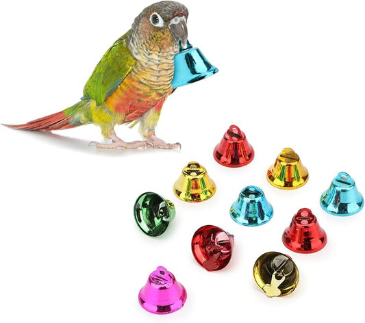 Hypeety Bird Parrot Bell Chew Toys Ball Toys 10pcs Colorful Birdcage Accessories Toys for Parrot Budgie Parakeet Cockatiel Conure Lovebird Finch Macaw (Random Color) (2.5cm/0.9'' Bells)