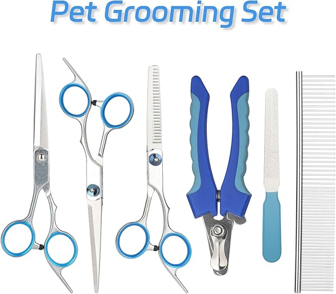 6-piece set of pet grooming scissors and nail clippers - professional dog and cat nail clipper set, equipped with grooming scissors and nail clippers - suitable for pet dogs and cats