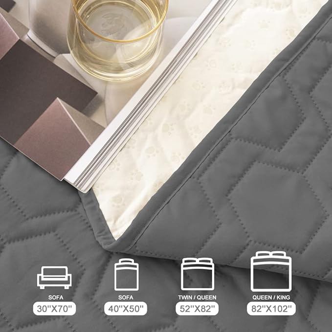 Waterproof & Non-Slip Dog Bed Cover and Pet Blanket Sofa Pet Bed Mat ，car Incontinence Mattress Protectors Furniture Couch Cover for Most Cats Dogs,Pets<52x82-Dark Grey>