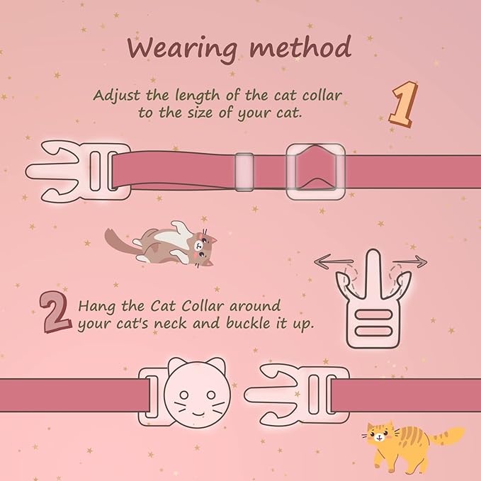 2 Pack Cotton Breakaway Cat Collar with Bell,Pink & Green Cat Paw Pendant Cute Cat Collar Kitten Collar,Ideal for Girl Cats Boy Cats