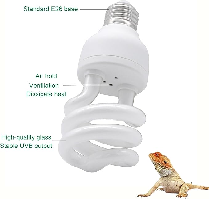 UVB Reptile Light Bulb 5.0 13W, UVA-UVB Bulbs for Reptiles Ideal for Rainforest Reptiles Bearded Dragons Lizard Tortoise Iguanas Chameleons Snake - 2 Pack