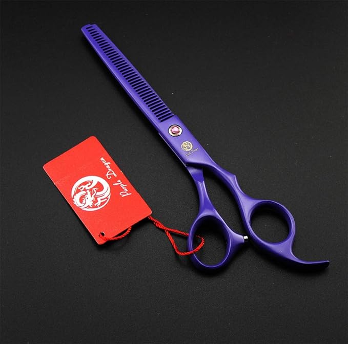 Purple Dragon Professional 7.0 inch 4PCS Pet Grooming Scissors Kit Japan Premium Steel Straight & Curved & Thinning Blade Dog Hair Cutting Shears Set with Case