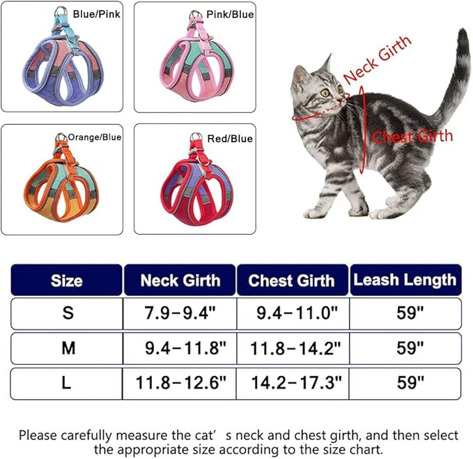 Cat Harness,Leash and Collar Set,Escape Proof Kitten Vest Harness for Walking,Easy Control Night Safe Pet Harness with Reflective Strap and Bell for Small Large Kitten,Fit for Puppy,Rabbit