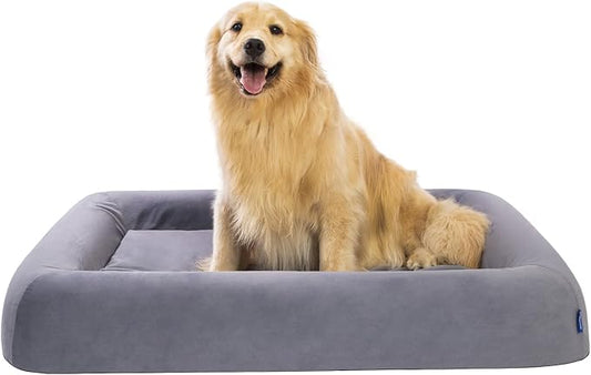 Orthopedic Dog Bed for Large Dogs Waterproof Pet Bed Soft Sofa with Two Fabrics Washable Removable Cover Egg Foam Support Anti-Slip Bottom Extra Head and Neck Support Sleeper,XXL Grey