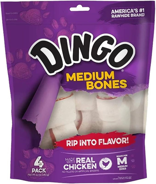 Dingo Premium Medium Bones, Rawhide for Dogs, Made with Real Chicken
