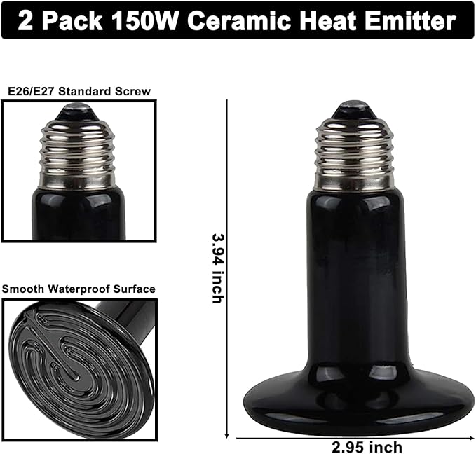 15inch Dual Reptile Light Fixture, Max 150W Reptile Heat Lamp Fixture with 2PCS 150W Ceramic Heat Emitter, Double Dome UVB Reptile Light Fixture for Reptile Terrarium and Tortoise Habitat