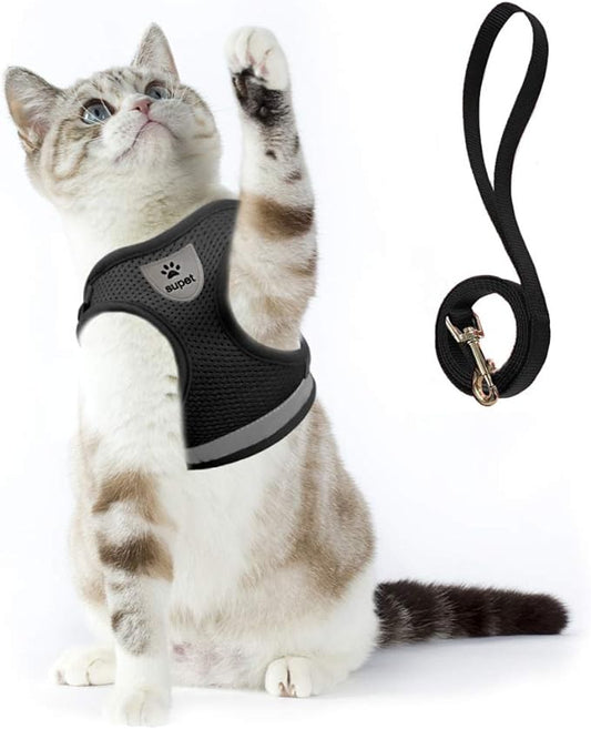 Supet Cat Harness and Leash Set for Walking and Small Dog Soft Mesh Harness Adjustable Vest with Reflective Strap Comfort Fit for Pet Kitten Puppy Rabbit