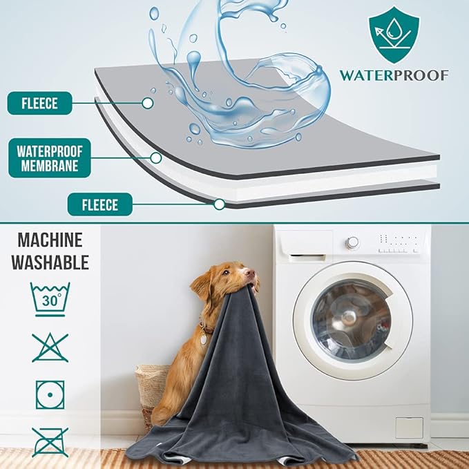 PetAmi Waterproof Dog Blanket for Bed, XL Pet Blanket Couch Cover Protection, Fleece Cat Blanket Throw for Crate Kennel Sofa Furniture Protector, Reversible Soft Plush, Twin 60x80 Gray/Light Gray