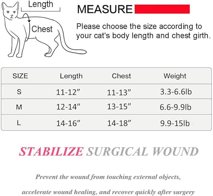 Cat Recovery Suit for Abdominal Wounds or Skin Diseases, Cat Onesie for Cats After Surgery Female Kitten Recovery Suit, Breathable E-Collar Alternative for Cats After Spay Anti Licking Wounds