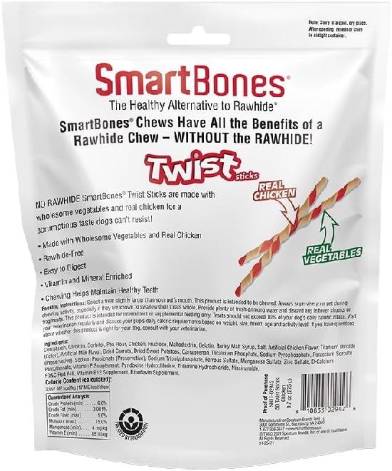 SmartBones Smart Twist Sticks, Rawhide Free Dog Chew Sticks, Made With Real Chicken, 50 Sticks (Pack of 1)