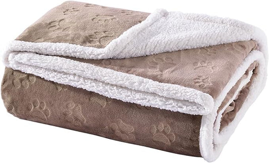 Qeils Dog Blankets for Medium Dogs - Waterproof Cat Blanket Washable - Sherpa Fleece Puppy Blanket, Soft Plush Reversible Throw Protector for Bed Couch Car Sofa, 50"X60", Taupe