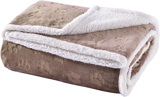 Qeils Dog Blankets for Medium Dogs - Waterproof Cat Blanket Washable - Sherpa Fleece Puppy Blanket, Soft Plush Reversible Throw Protector for Bed Couch Car Sofa, 50"X60", Taupe