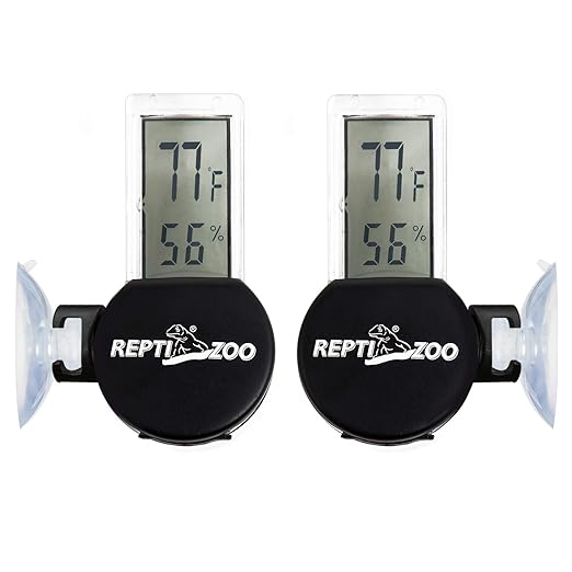 REPTI ZOO 2 Pack Reptile Terrarium Thermometer Hygrometer Digital Display Pet Rearing Box Reptiles Tank Thermometer Hygrometer with Suction Cup