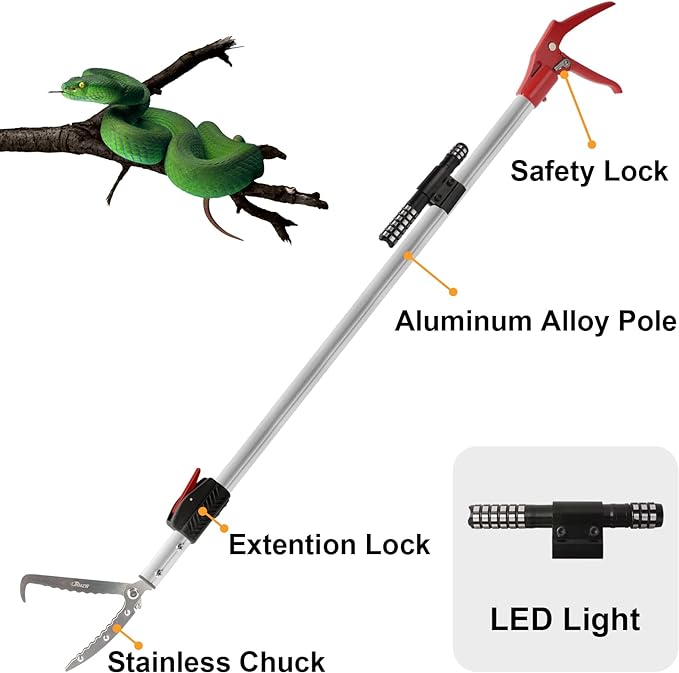86 inch Snake Catcher Tongs Grabber Traps Stick Hook Bite Kits Tool with Telescopic Pole