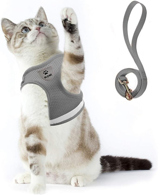 Supet Cat Harness and Leash Set for Walking Cat and Small Dog Harness Soft Mesh Harness Adjustable Cat Vest Harness with Reflective Strap Comfort Fit for Pet Kitten Puppy Rabbit