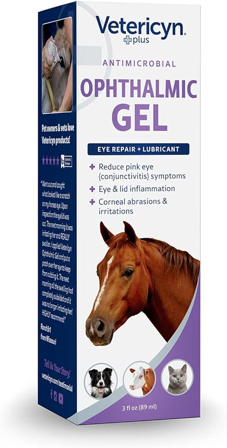 Vetericyn Plus Ophthalmic Eye Gel for Horses | Eye Ointment Alternative to Lubricate and Relieve Horse Eye Irritations, Safe for All Animals. 3 ounces