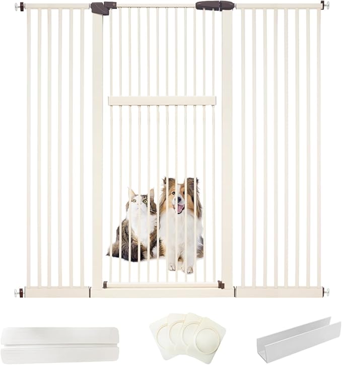 Extra Tall Pet Gate 55.12" High Pressure Mounted 59.25"-63.38" Extra Wide (9 Sizes) 1.37" Gap for Cat Dog Children Stairs Doorway Hallway No Drilling Auto-Close (59.25"-63.38", Cream White)