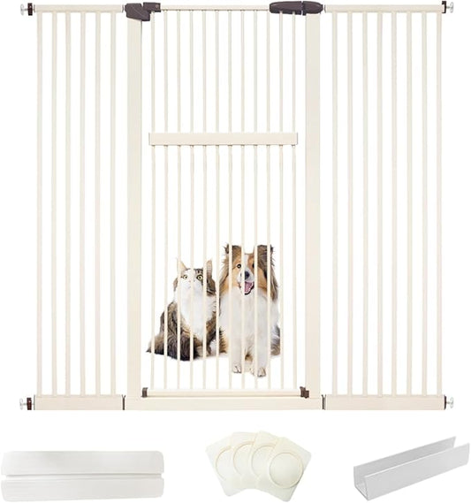 Extra Tall Pet Gate 55.12" High Pressure Mounted 59.25"-63.38" Extra Wide (9 Sizes) 1.37" Gap for Cat Dog Children Stairs Doorway Hallway No Drilling Auto-Close (59.25"-63.38", Cream White)