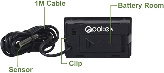 Qooltek Digital LCD Thermometer Temperature Gauge Aquarium Thermometer with Probe for Vehicle Reptile Terrarium Fish Tank Refrigerator(Fahrenheit)