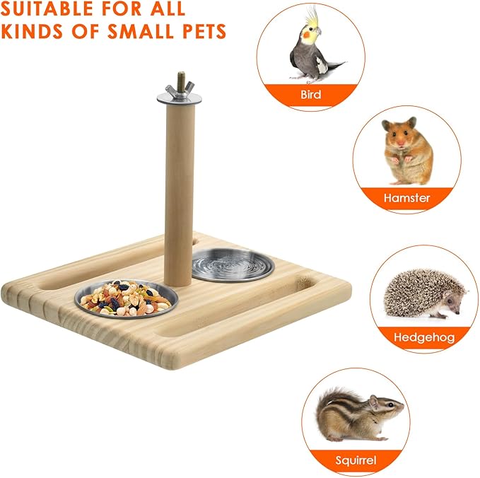 KATUMO Bird Perch Parrot Platform Bird Stand Parrot Playground with 2 Removable Feeding Bowl Cups for Parakeet Lovebird Cockatiel Conure Budgie Small Birds