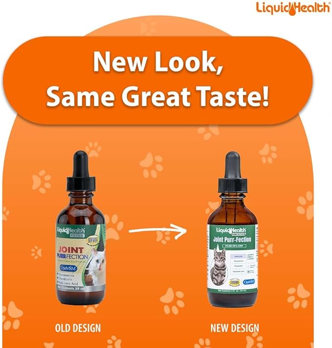 LIQUIDHEALTH 2.3 Oz Liquid Cat Glucosamine Joint Purr-Fection - Hip and Joint Health Relief Support, Chondroitin Feline Droppers -Senior Older Cats, Kittens - (3 Pack)