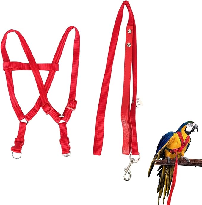 Pet Parrot Bird Harness and Leash, Adjustable Parrot Traction Harness Leash, Outdoor Flying Training Rope Anti Bite Training Rope for Parrot Macaw Cockatoos