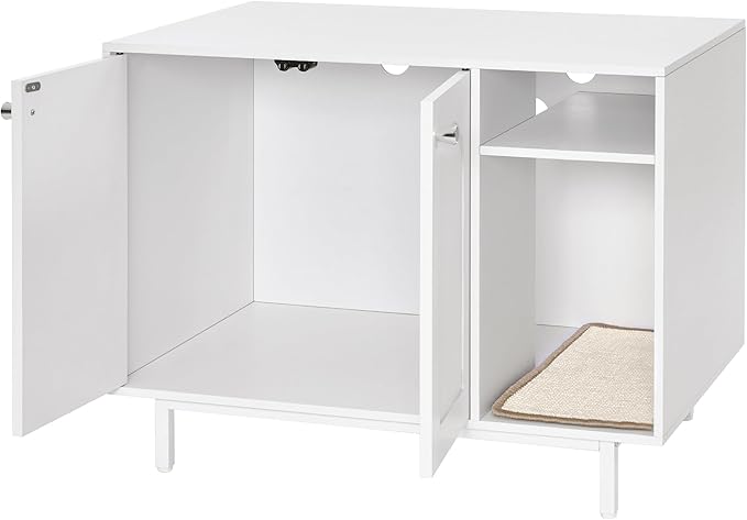 Cat Litter Box Enclosure, Hidden Litter Box Furniture, Wooden Pet House Side End Table, Storage Cabinet Bench for Living Room, Bedroom, 31.5 x 19.7 x 23.9 inches, White CB01513W