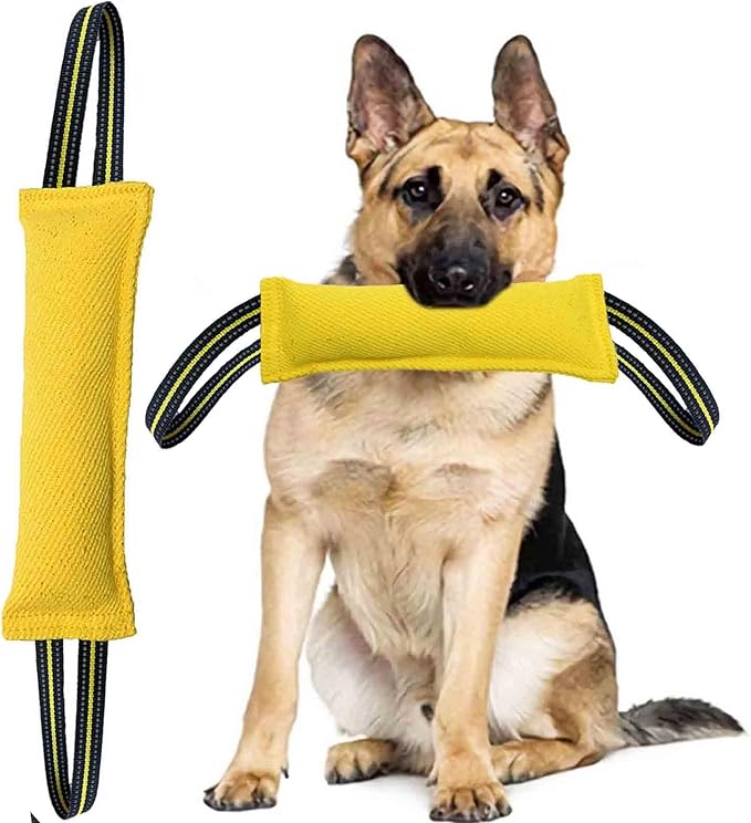 Tug Toy for Dogs with 2 Strong Red Band Handles,Lasting Training Equipment Puppy to Large Dogs Interactive Toy,Best for Tug of War Pull Indestructible Dog Rope Toys. (Yellow red hand)