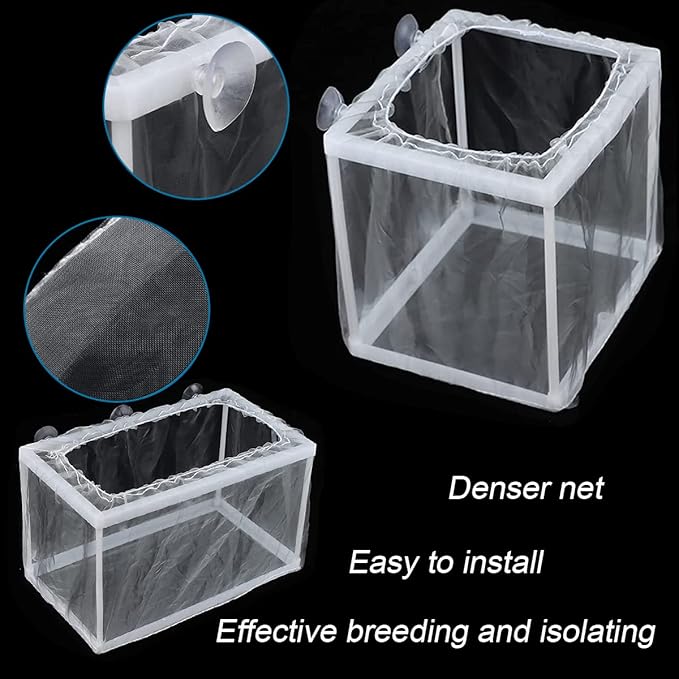 2 Pack Aquarium Fish Breeder Box, Fish Isolation Box, Hatching Box, Juvenile Fish Spawning Incubator, Water Isolation Net Hatchery with Incubator Mesh and 10 Suction Cup(Small Size,Big Size)