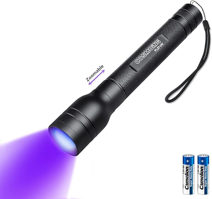 395nm UV Flashlight, Zoomable Pen Blacklight Flashlight with 2xAA Battery Ultraviolet Flashlight Pet Urine Detector for Cat Dog Stains, Scorpion, Bed Bug