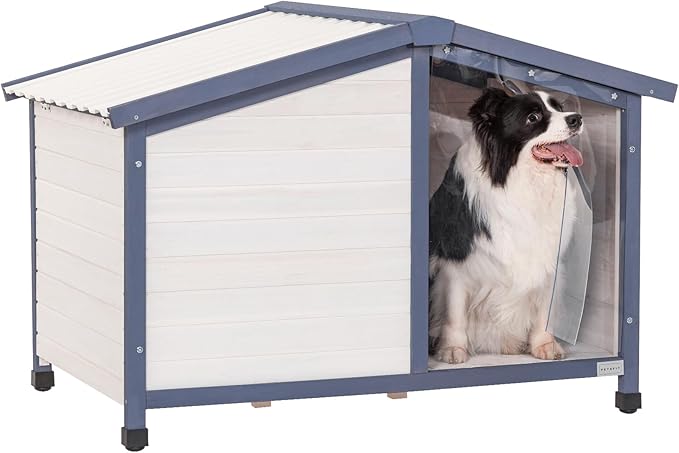 Petsfit Large Dog House, 46.5" L x 31.7" W x 32.5" H PVC Roof Outdoor Dog House for Small Medium Large Dogs, Durable Dog House for Easy Clean and Assemble, White