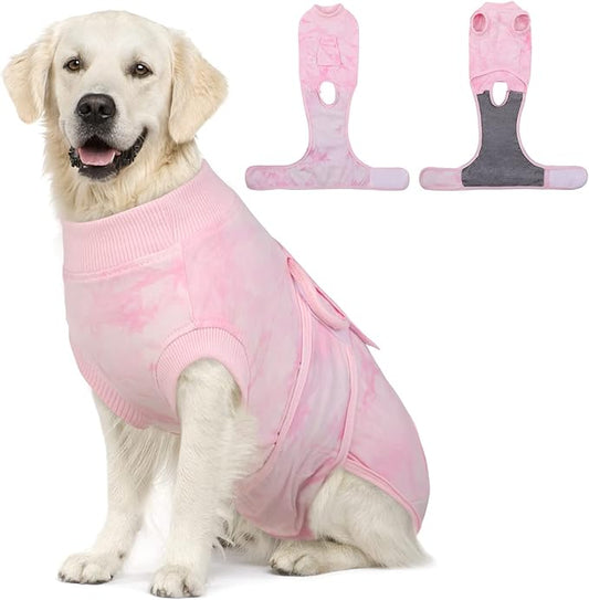 FUAMEY Recovery Suit for Dogs After Surgery,Soft Breathable Dog Bodysuit E-Collar & Cone Alternative Surgical Suit,Male Female Dog Neuter Spay Suits Anti Licking Wounds Onesie Pink Tie Dye XL