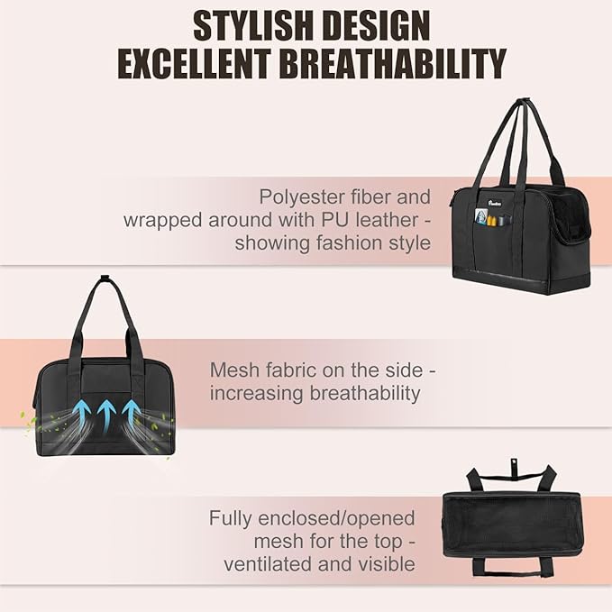 Pawaboo Dog Purse Carrier, Pet Carrier Tote with Pockets, Breathable Soft-sided Pet Bag with Adjustable Safety Tether Strap for Shopping Travel, Pet Carrier Purse for Small Medium Dog Cat, Black