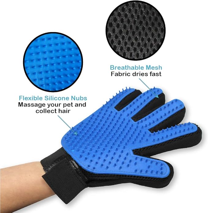 Pets First Dog Grooming Gloves Best Professional Deshedding, Brushing, Cleaning Mitt Tool for Small, Medium or Large Dogs & Cats. Fur & Hair Remover. Prevents Matted Coats. Soft Rubber Bristle Brush