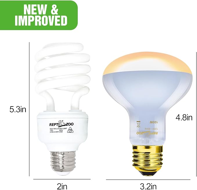 REPTIZOO Reptile Heat Lamp Combo Pack, 100W UVA Daylight Basking Spot Light Heating Lamp and 26W UVA UVB Reptile Light Energy Saving Spiral Compact Lamp UVB Bulb 5.0