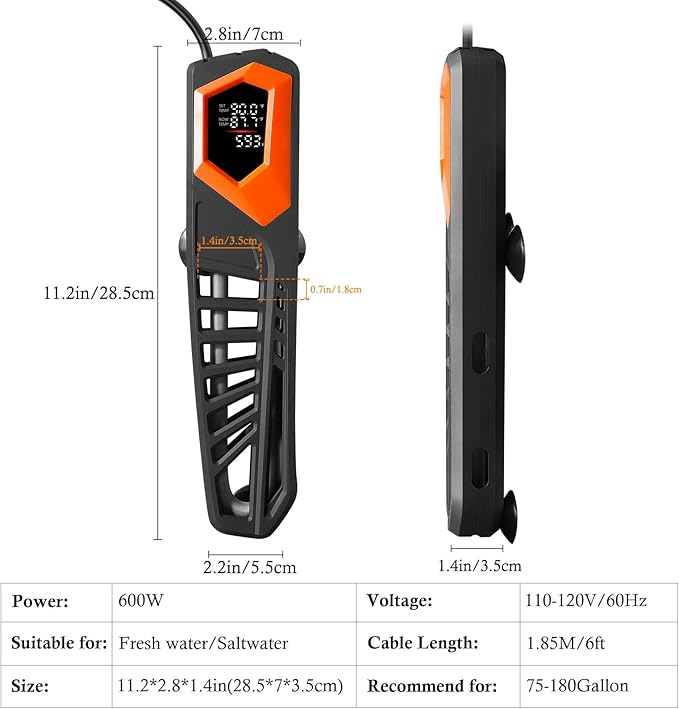 HITOP 600W Titanium Aquarium Heater - Digital Fish Heater with LED Temp Display and External Controller, for Large Fish Tank 75~180Gallon