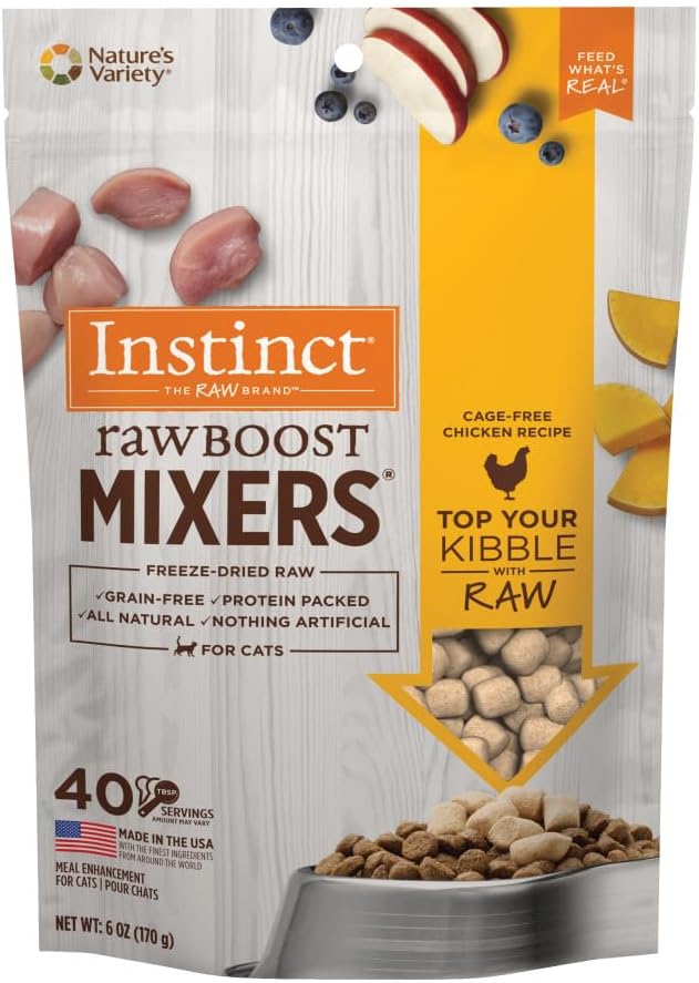 The Honest Kitchen Instant Goat's Milk with Probiotics for Dogs and Cats (5.2 oz) and Instinct Raw Boost Mixers Freeze Dried Raw Cat Food Topper, Grain Free (6 oz)