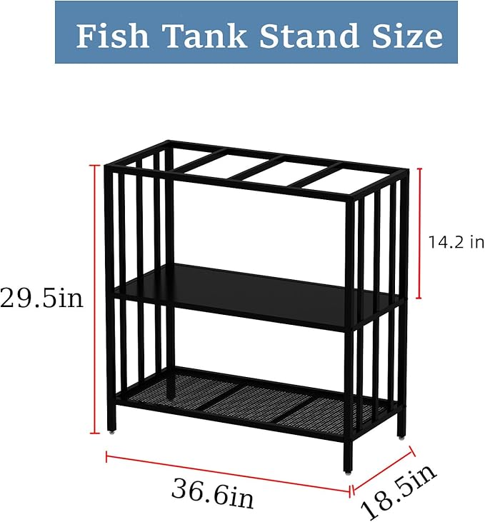 Fish Tank Stand with Metal Shelves, 40 Gallon Aquarium Stand Heavy Duty Turtle Tank Terrariums Tank Breeder Reptile Tank Stand for Home Office, 36.6” x 18.5” x 29.5” (Black)