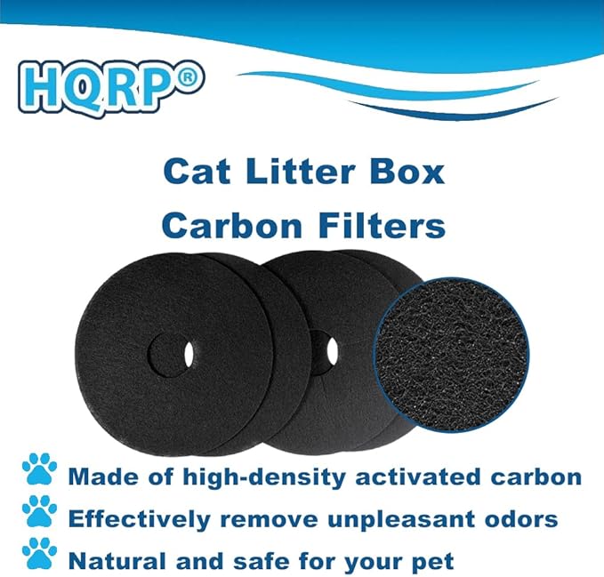 HQRP 4-Pack Activated Carbon Cat Litter Box Filters Compatible with Hidden Cat Litter Planters, Odor Reducing Charcoal Filters