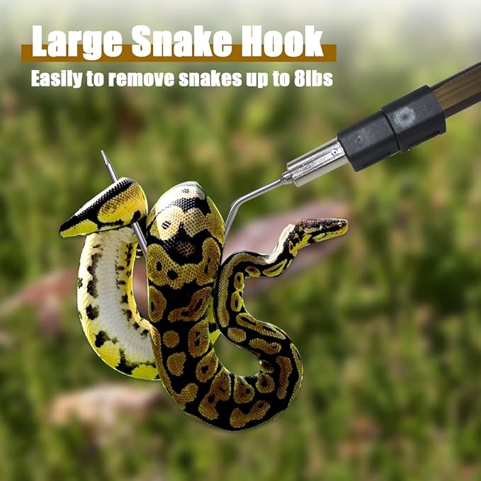 71.6" Snake Hook Retractable Reptile Catcher Stick Tongs Grabber Handling Tool for Rattlesnakes Python Copperhead Removal Catching